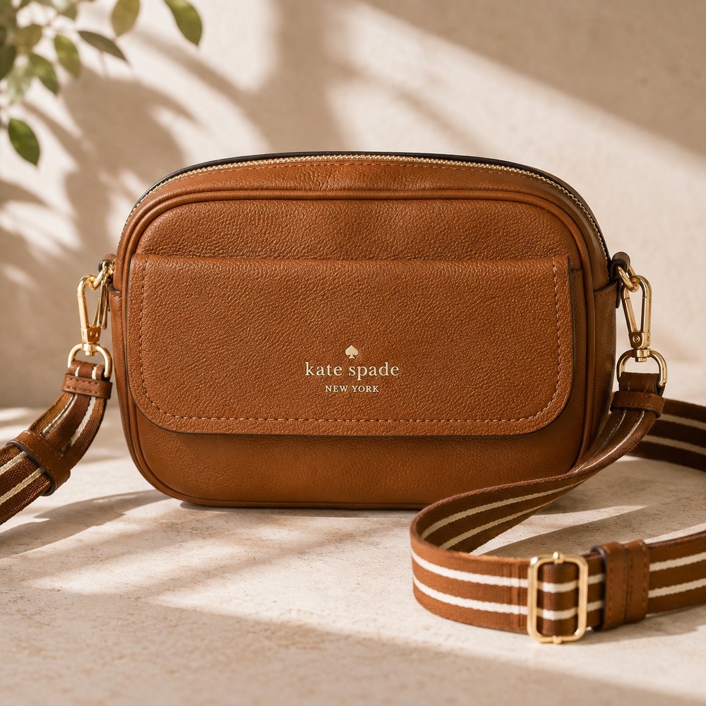 Kate Spade New York Rosy Pebbled Leather Crossbody Bag Brown Striped Strap